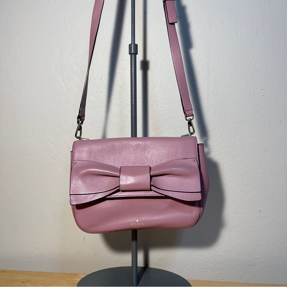 Kate Spade Olive Drive Hetty Bow Pink Leather Crossbody Shoulder Bag Purse